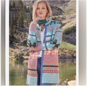 Sundance Catalog Faya Fair Isle Multicolor Knit Cardigan Sweater Coat Nordic 🧡